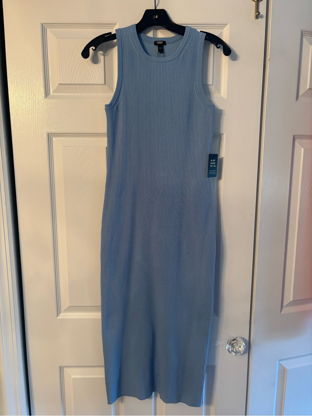 Express Light Blue Ribbed Sleeveless Midi Dress